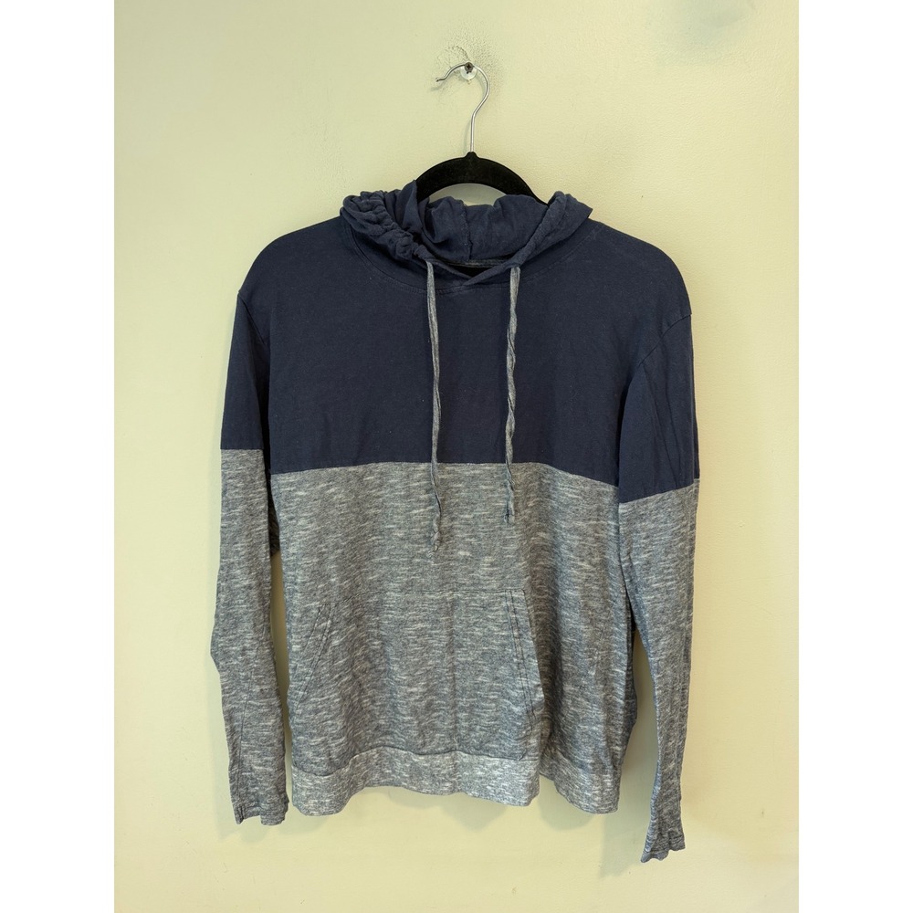 Hudson & Barrow Mens Blue Grey Colorblock Hooded Long Sleeve Cotton Tee Large